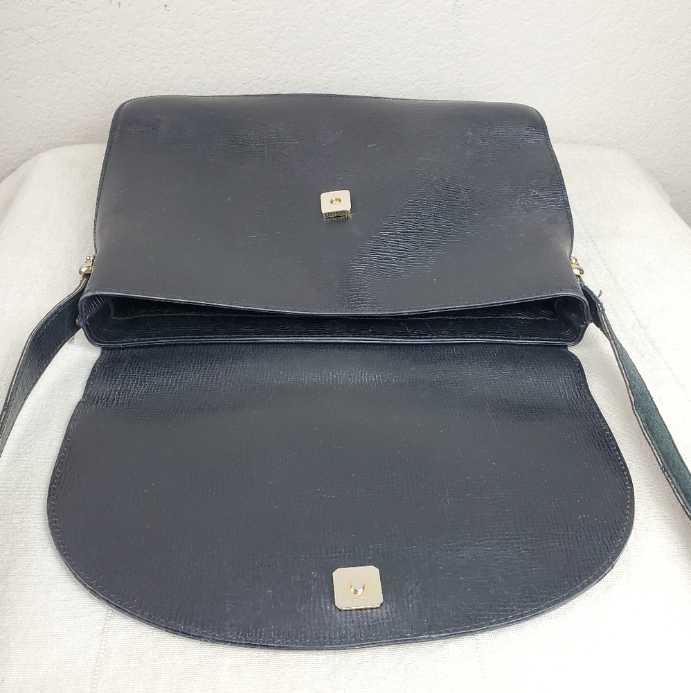 Authentic Vintage Fendi Black Leather Shoulder Bag Suede Flap Gold Medallion - Picture 10 of 14